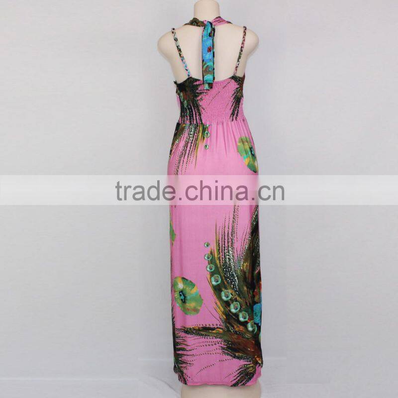 Ladies Pink Fallen Maxi Dresses Long Dresses Boho Summer Beach Dress