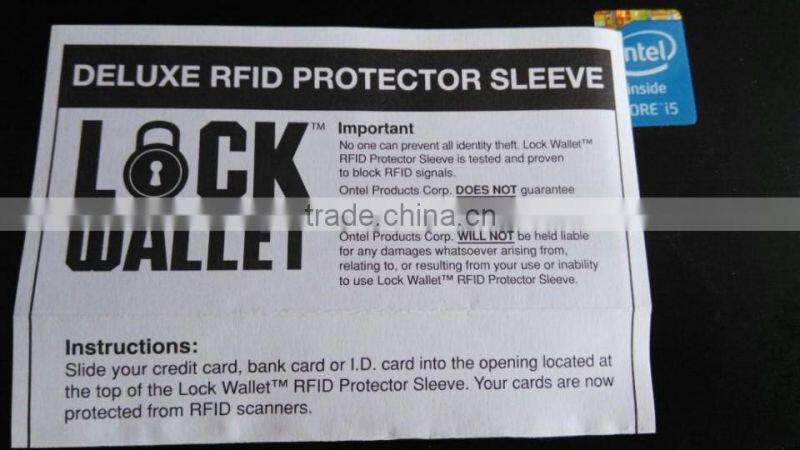 HOT ! CMYK printing RFID blocking credit card sleeves