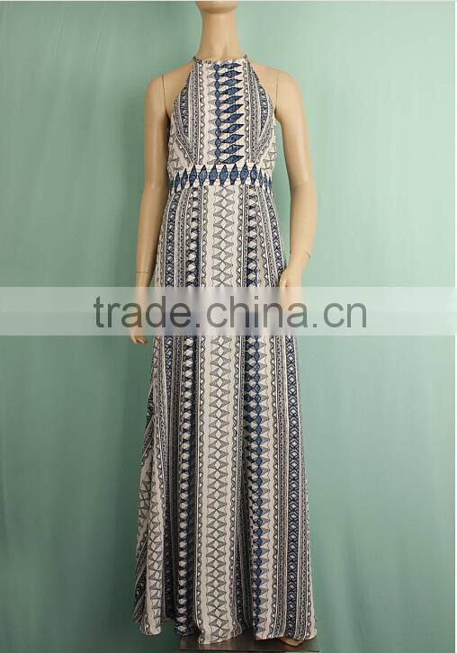 Wholesale latest style printed sleeveless ladies western long dress WD150932758