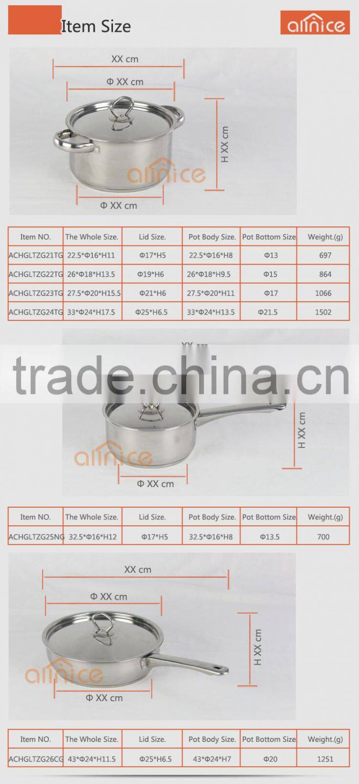 Non-magnetic stainlesss teel induction cookware set with 3pcs kithchen utensils