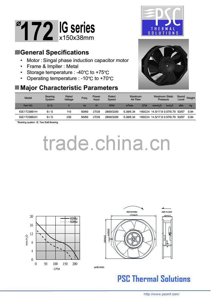 S-force! PSC AC Cooling Fan 172x150x38mm with CE and UL for Computing System