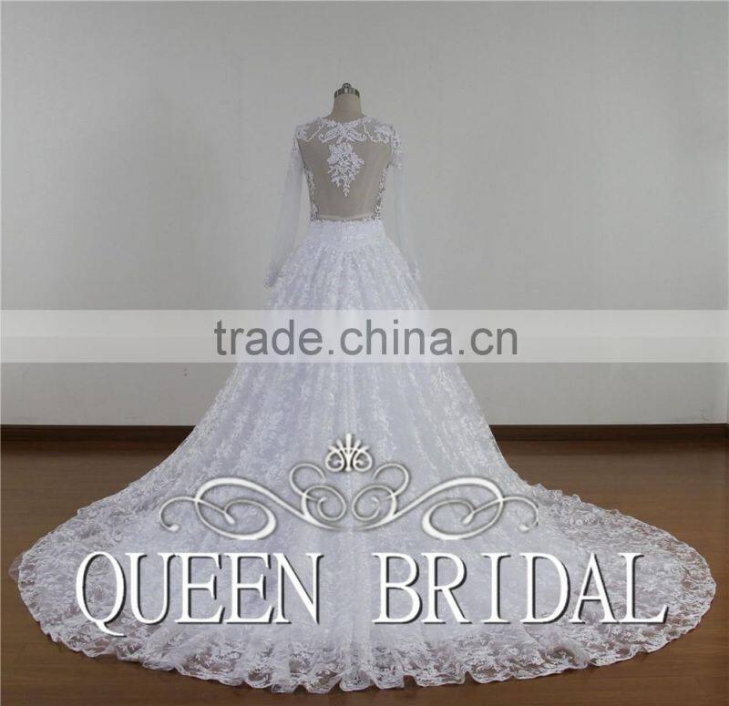 QUEEN BRIDAL 2016 New Design Ball Gown Luxury Bridal Arabic Wedding Dress Lace Long Sleeve