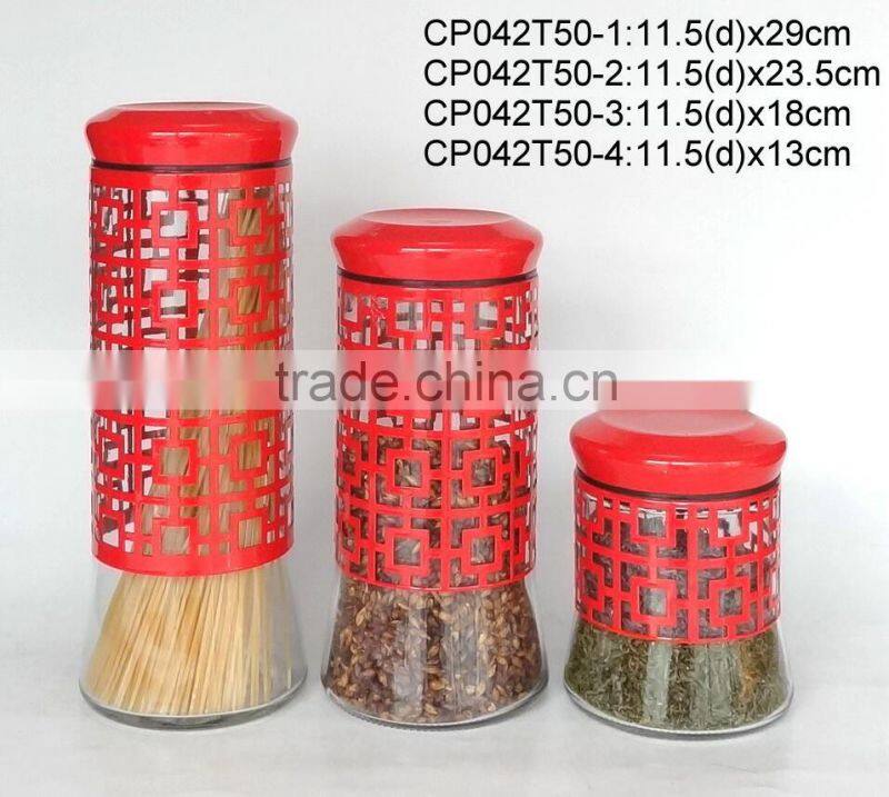 CP049T24-3/3p glass jar with engraving metal casing