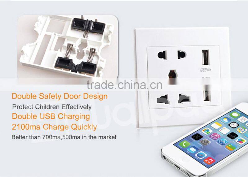New Design Wallpad High Quality White PC110~250V Electrical Wall Socket with Usb Port USB Power Wall Lamp Light Socket EU UK