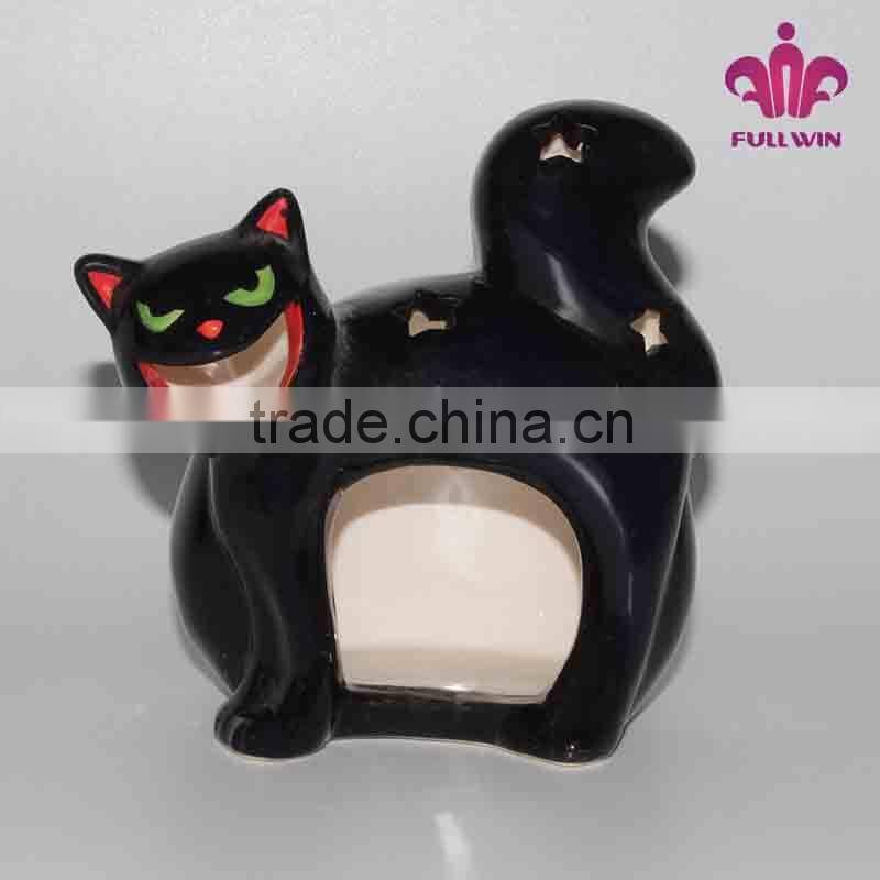 Cheap bulk candle holder with black cat design