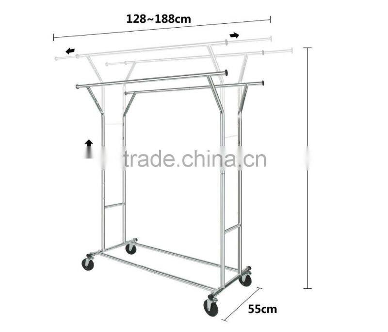 Adjustable Double Rail Rolling Garment Rack Clothing Rack Drying Rack Hanging Rack, Chrome Finish