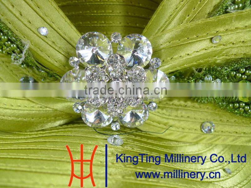 Green Wholesale Handmade Ribbon Satin Hats With Purse Together