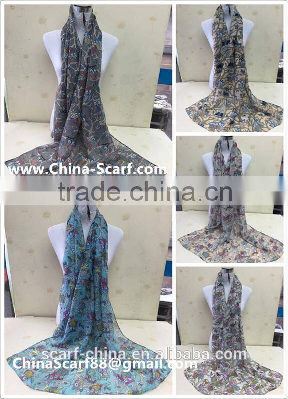 Cartoon owl print voile scarf