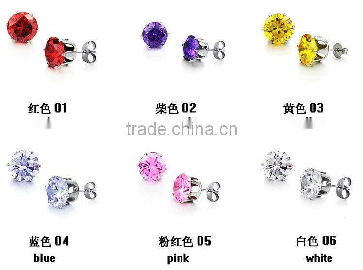 2013 hot selling cz stone earrings purple colored stone stud earrings