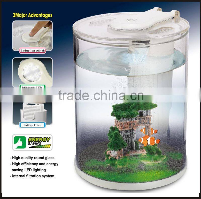 High quality mini RGB LED light fish tank acrylic aquarium round plastic fish tank
