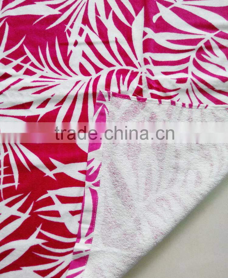 100% cotton hot pink full screen leaf printing beach towel printed seaside play beach towel