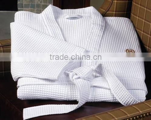 white organic cotton waffle bathrobe