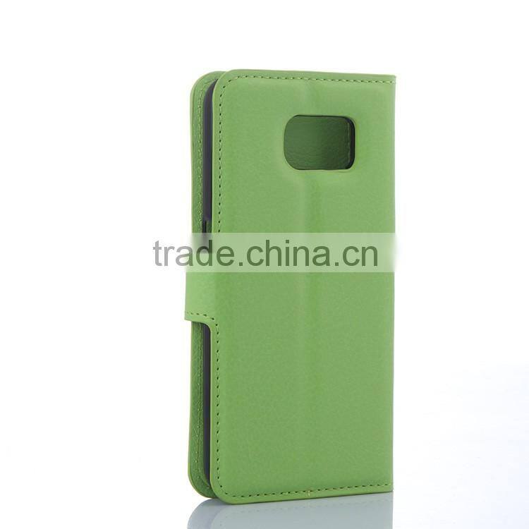 Factory Outlet Luxury Lichee Leather Flip Cover case with Wallet and Card Slot for Samsung GALAXY S6
