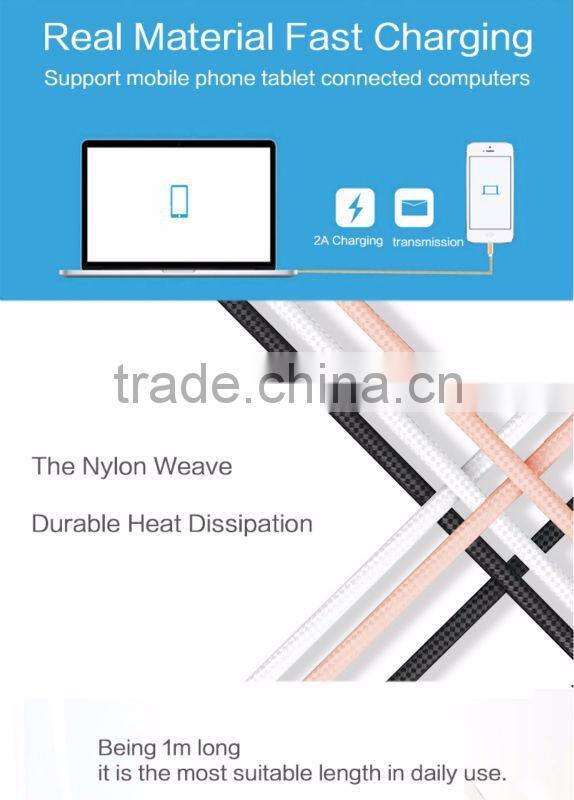 Top quality Mobile Phone USB Sync Data Cable 1m Nylon Data Line 2A Fast charge for Apple iPhones 5/5s/se/6/6s/6s plus/ipad mini