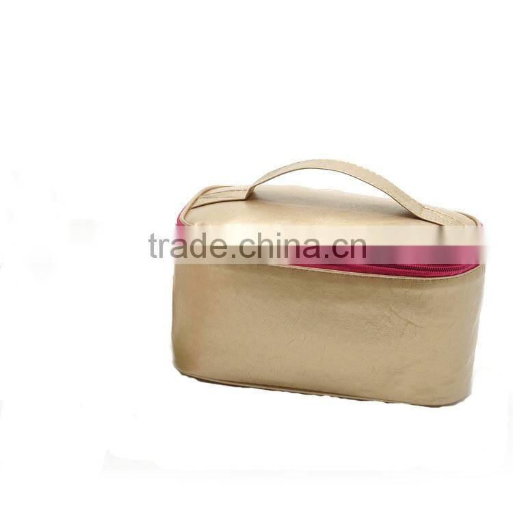 Golden large capacity cosmetic carry case,make up pouch with handle