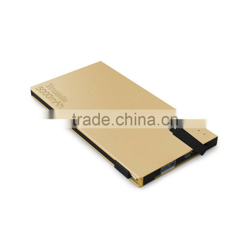 TRUSDA 5V 2.1A Built in cables 2 USB Port power bank 5000mAh Li-Polymer cell with 4 LED Indicators