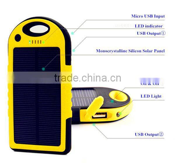Solar power bank 8000mah polymer battery cell phone charger solar power bank with LED light