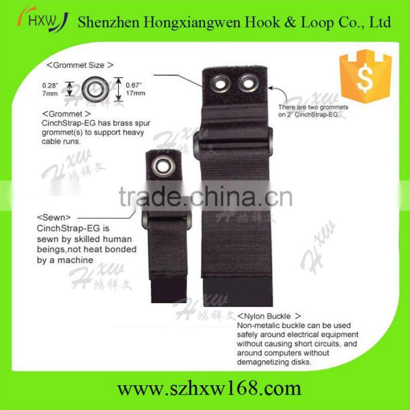 Hook and Loop Cable Ties Black Cinch Straps with Eyelet