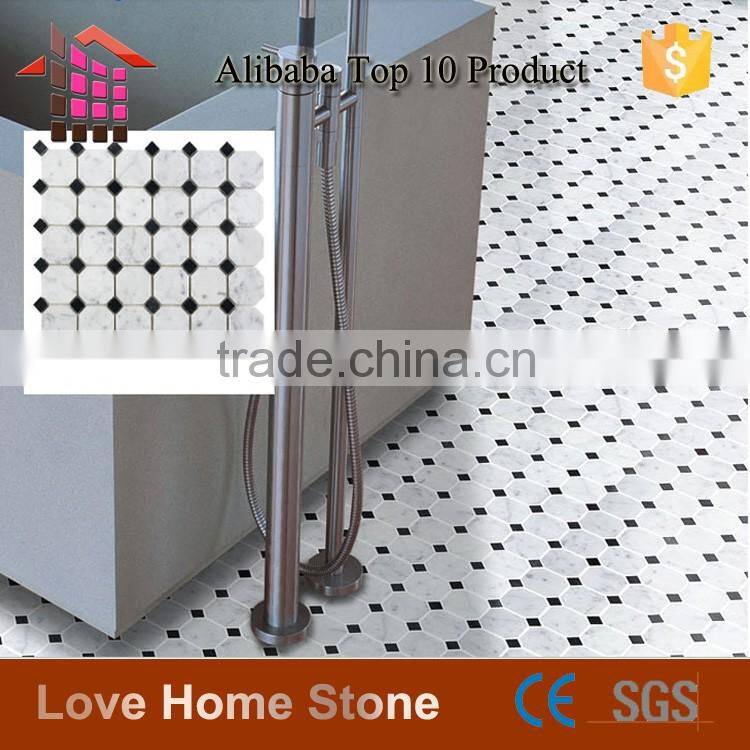 Crarara white and black floor tile, wall tiles,polished octagon marble