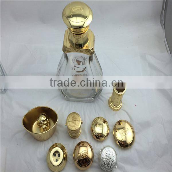 custom die casting perfume metal cap with crown cap perfume bottle with flower cap