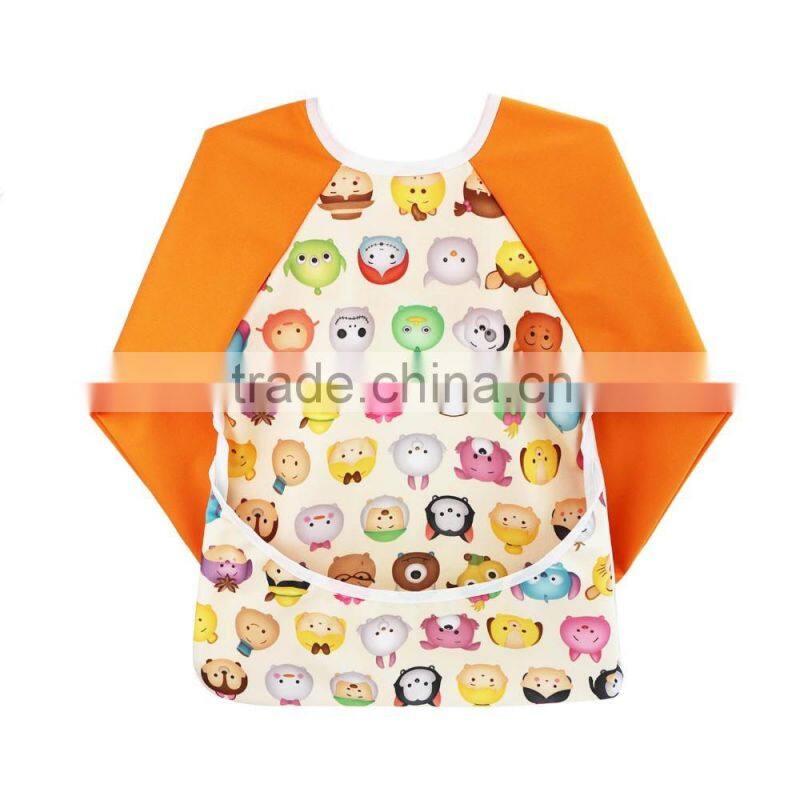 Purple Sleeves Animal Design Baby Bib with Pocket