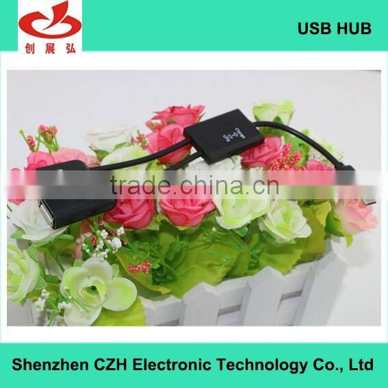 Hot sell high speed 2 PORT 2.0 Micro USB OTG Charge Hub for Mobile Phone and Tablet
