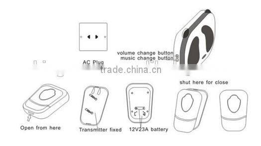 Wireless doorchime E series 52 melodies working distance 300m with battery
