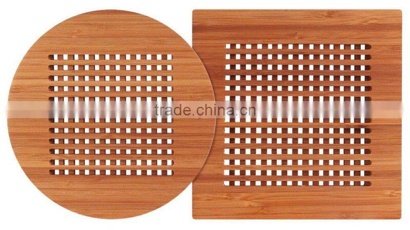 Round and Square Bamboo Wooden Heating Pot Kitchen Mug Lattice Trivets Coaster Set