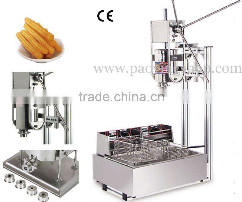 (4 in 1) Commercial 3L Manual Spanish Churros Machine + Working Stand + 12L 110v 220v Electric Deep Fryer + 1L Filling Machine
