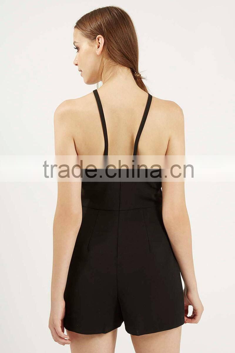 Spaghetti strap black fashion new design sexy short jumpsuit