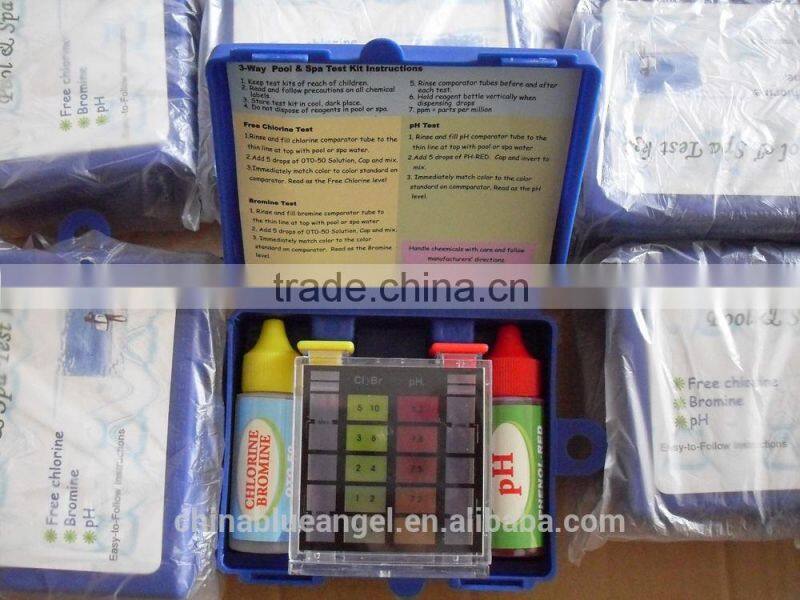 3 way pool and spa water test kit for Free Chlorine, PH, Bromine