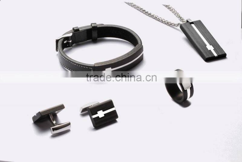 Popular jewellery set carbon fiber stainless steel jewelry for men