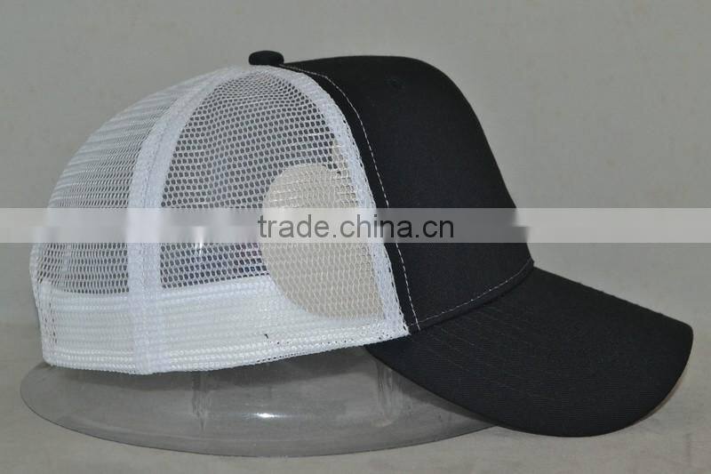 Guangzhou hat factory professional custom 100% polyester in black/white trucker cap