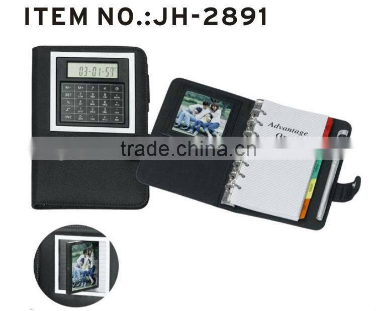 6 ring photoframe advantage organizer with 8 digits calculator