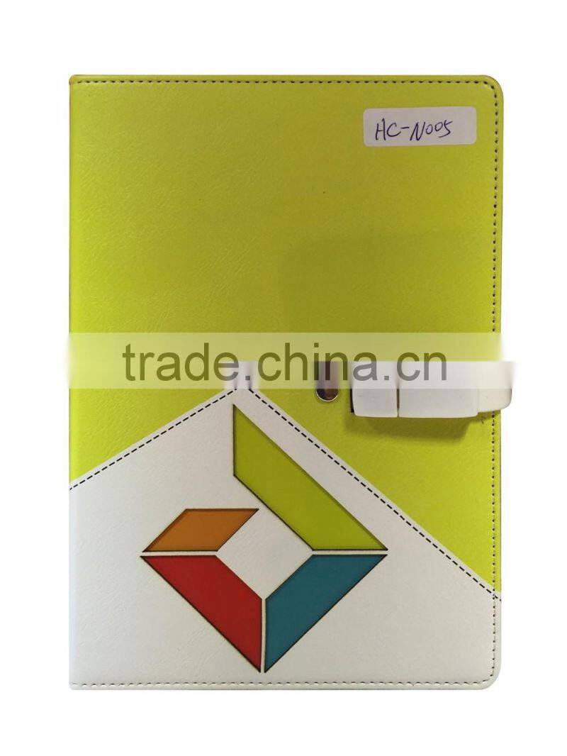 2016 new design leather cut logo usb agenda