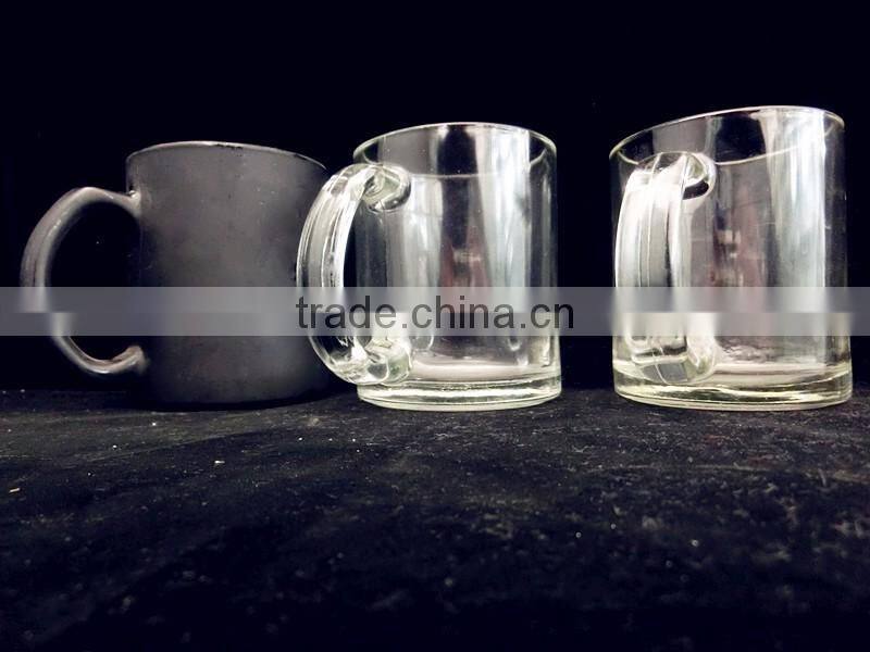 300ml glass cup/clear glass beverage empty cup with handle