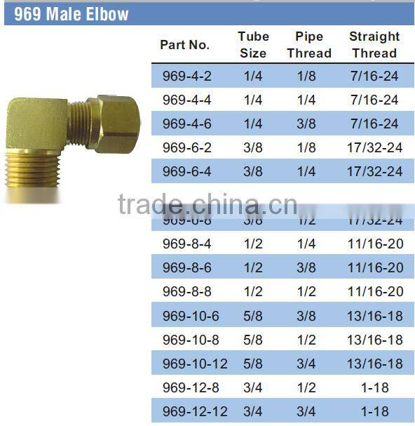 969 Male Elbow ,Air Brake Fittings for Nylon Tube, Brass valve