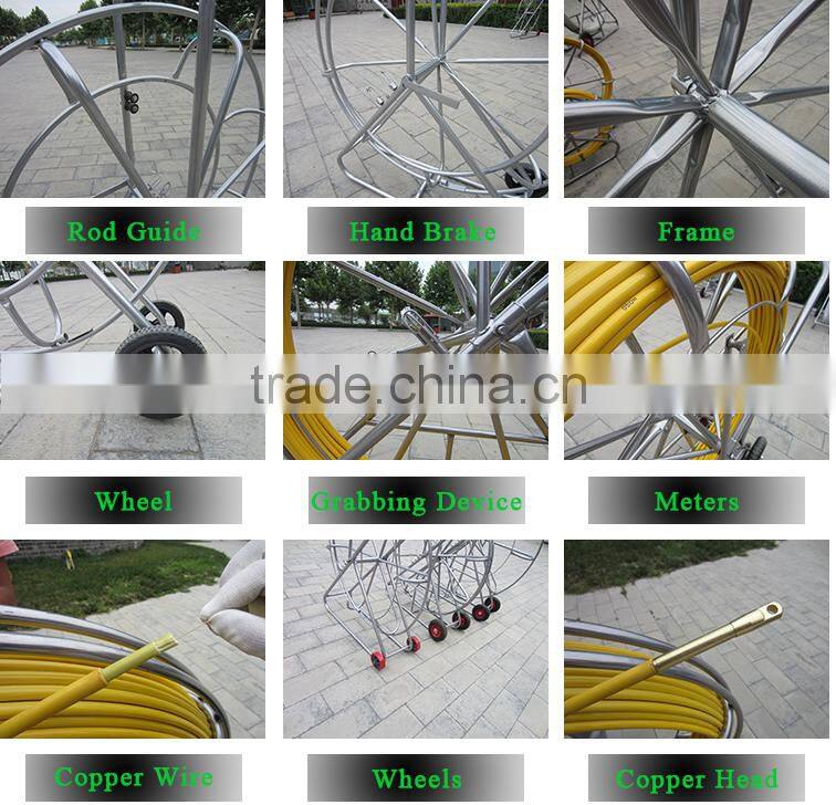 16mm 200m Yellow Color Fiberglass Duct rods Like Snake Sharp