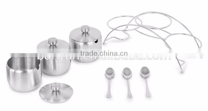 Stainless Steel Condiment Set Seasoning Containers with Stand and Spoons