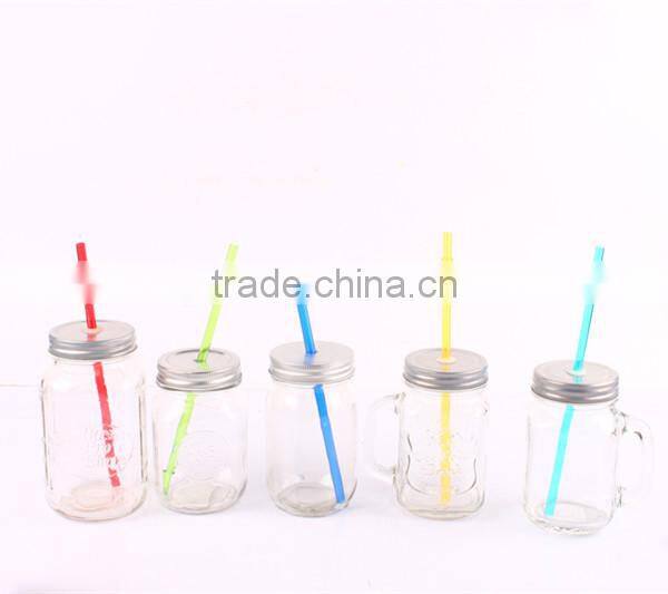wholesale glass mason jar with handle, glass mason jar with straw