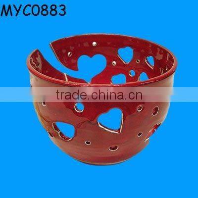 Ceramic pink bowl as yarn closet organizer