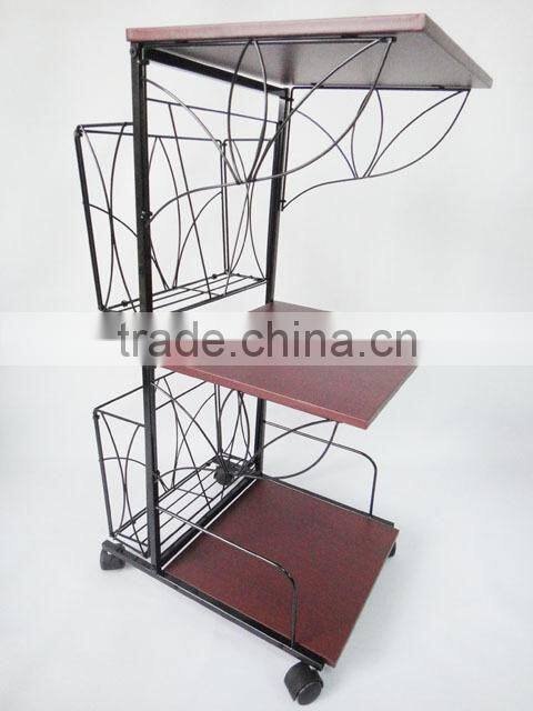 3 tiers Magazine Holder Mobile Rolling Storage coffee table End SideTable