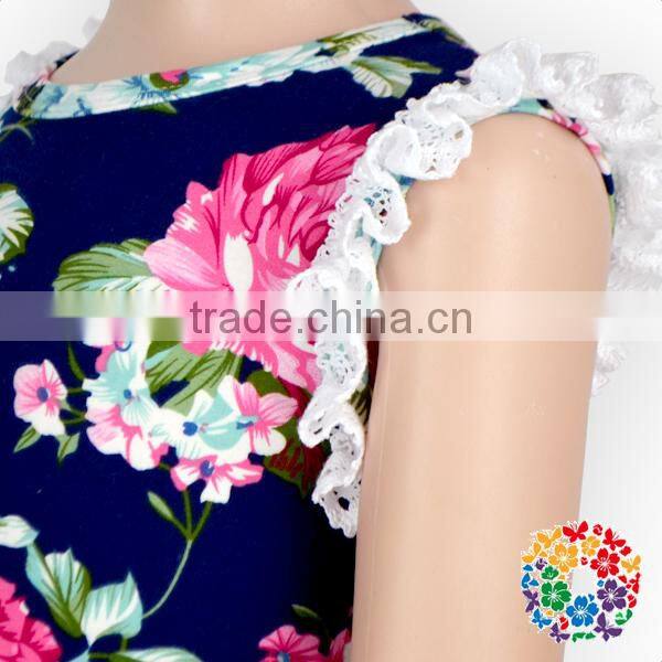 Summer Flower Girl Dresses Navy floral Designer One Piece Party Dress