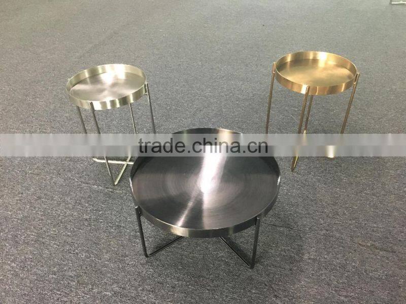 Wholesale living room furniture vacuum-deposited Brass sofa side table with metal folding legs