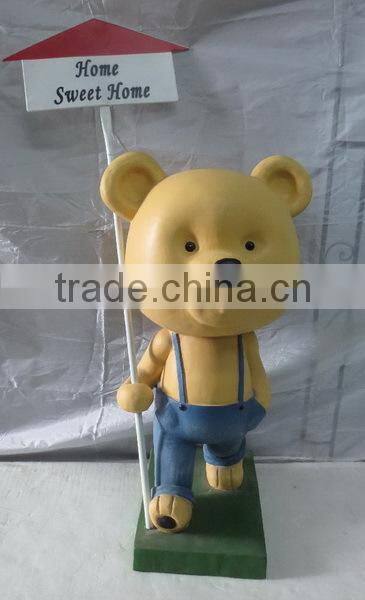 Home decoration fiberglass life size garden bear statue