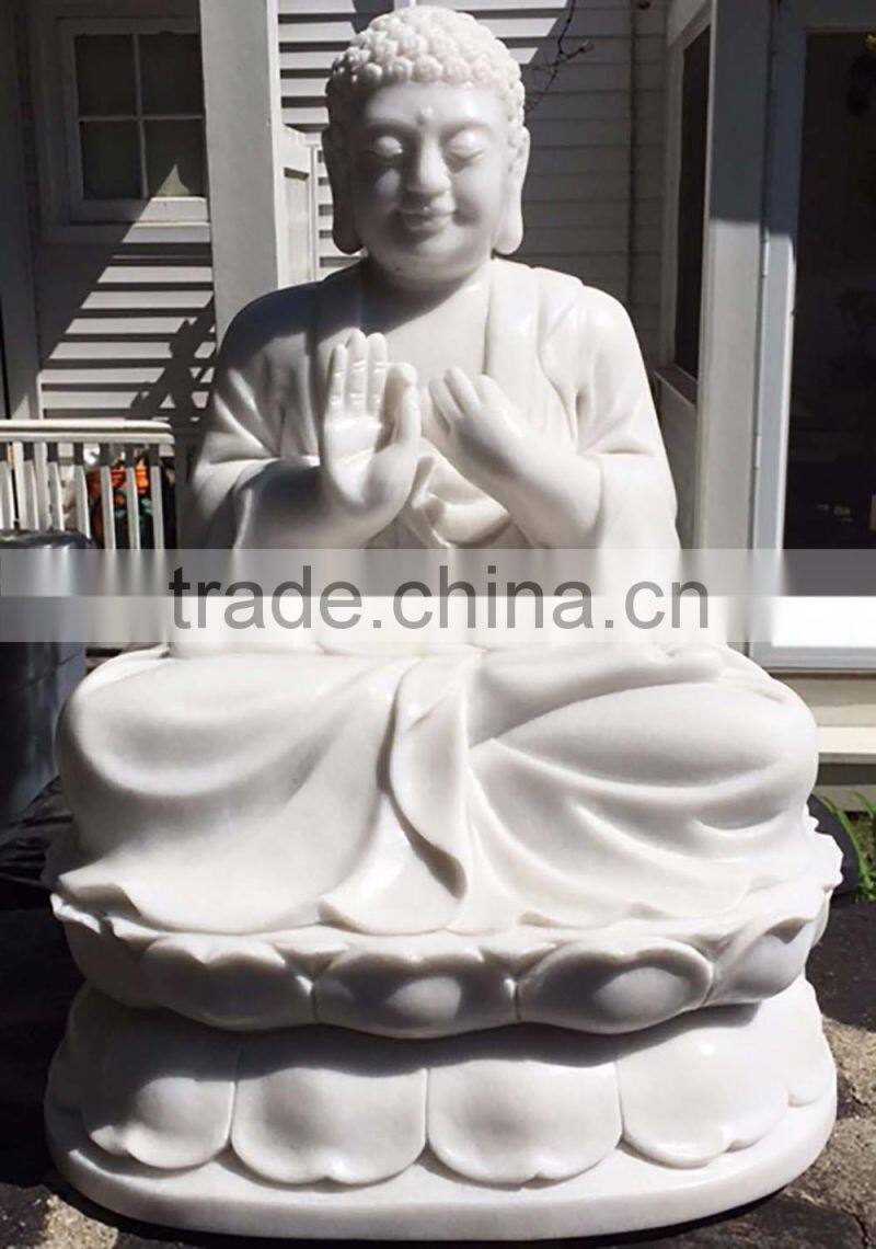 outdoor deco White Buddha marble statues in Dharmachakra Mudra