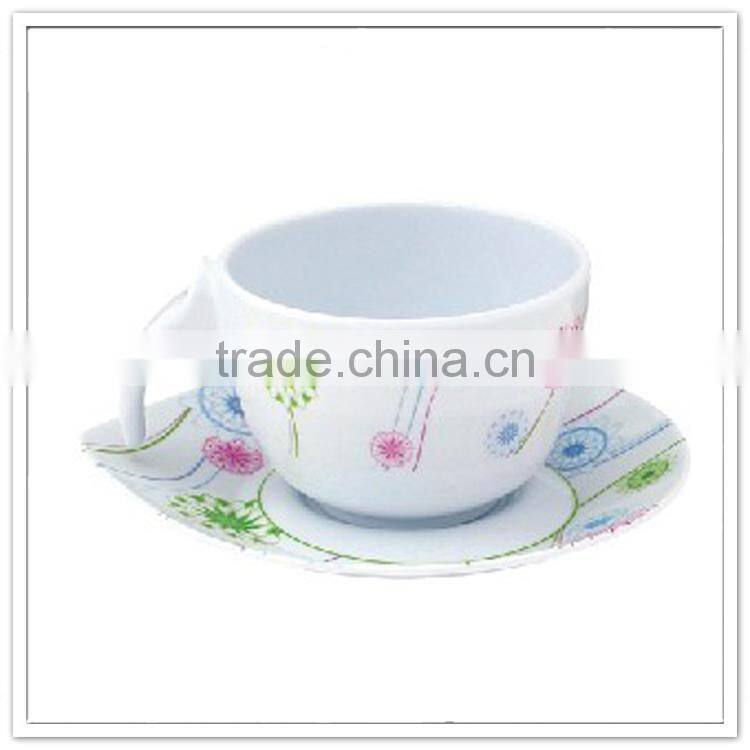 Supermarket modern flower melamine- ceramic coffee cup and saucer