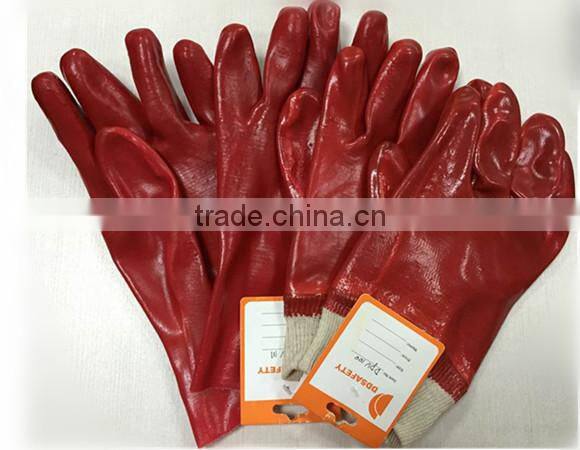 DDSAFETY With 5Years Experience PVC Gloves Red PVC Smooth Finished 100%Cotton Liner