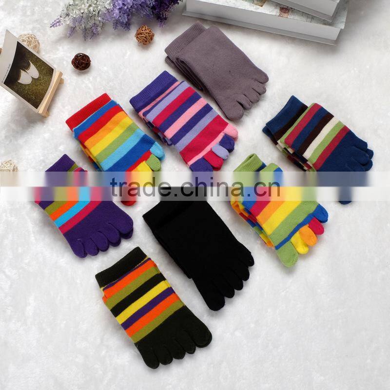 High quality long section colorful strip five fingers socks long stocking toes socks