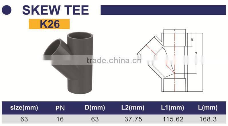 HIGH QUANLITY SKEW TEE OF PVC GB PN16 INDUSTRIAL PRESSURE PIPES & FITTINGS FOR WATER SUPPLY